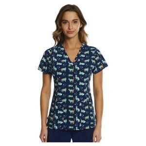 Maevn Large Cat Dog Printed V Neck Front Pocket Medical Veterinarian Scrub Top
